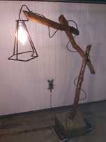 lampa stojaca drewniana industrialna handmade