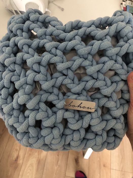 Torebka bohou pleciona ze sznurka błękitna lato