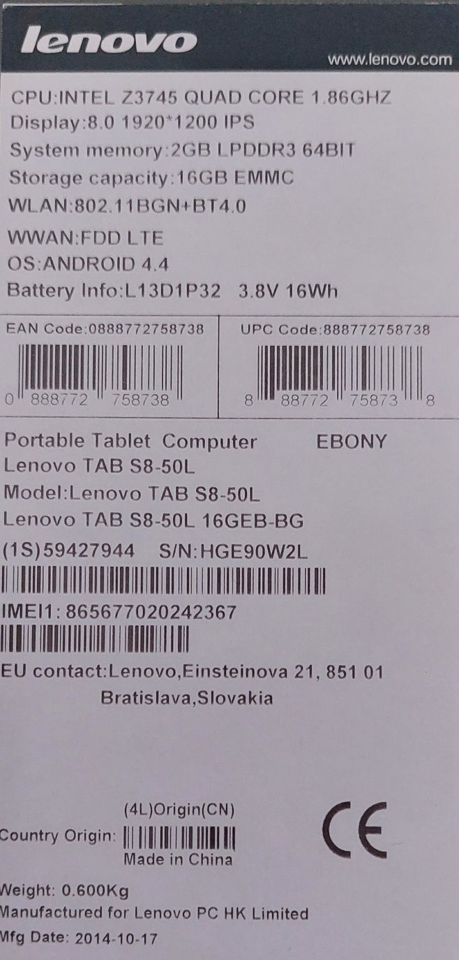 Tablet Lenovo S8-50L/Zbita Szybka