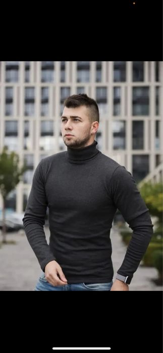Гольф мужской с начесом черный  44,46,48,50,52,54,56,58