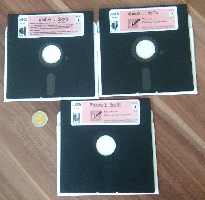 Oryginalne dyskietki 5,25" Sekrety Windows 3.1 PRL klasyk antyk retro