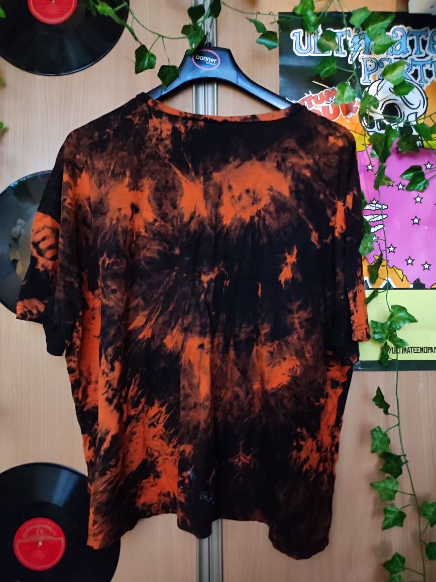 Czarny T-shirt Oversize Pomarańczowy Tie-dye XXL Punk Alt
