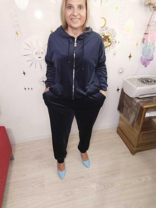Wikiland Plus Size 44,46,48 Dres welurowy Bluza z kapturem + spodnie
