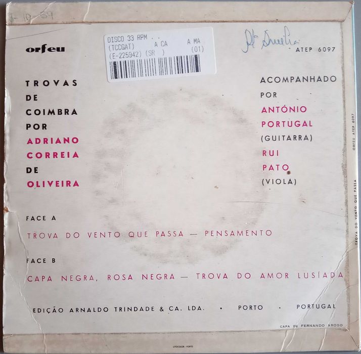 Adriano Correia de Oliveira - - - - - Trova do Vento Que Passa - -- EP