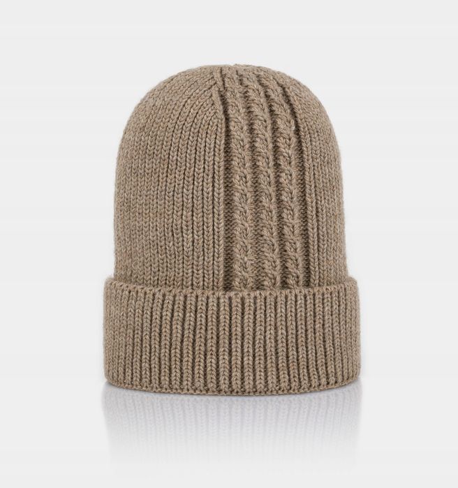 Polska Karmel Czapka Zimowa Beanie Beżowa Damska Beż Na Zimę Caramel