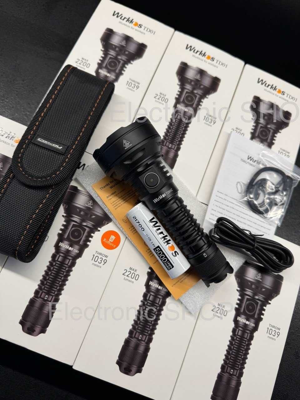 WURKKOS TD01C SFT-40-2200LM/1039M/5000ma-USB-C/тактичний далекобійний