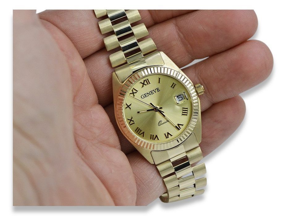 Prześliczny 14k 585 złoty damski zegarek Geneve lw073y W