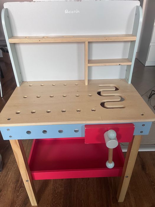 Warsztat drewniany dla dzieci z akcesoriami + silnik + garaż z autkiem