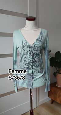 Sweterek kardigan Femme S/36/8 jasny lazur turkus szary