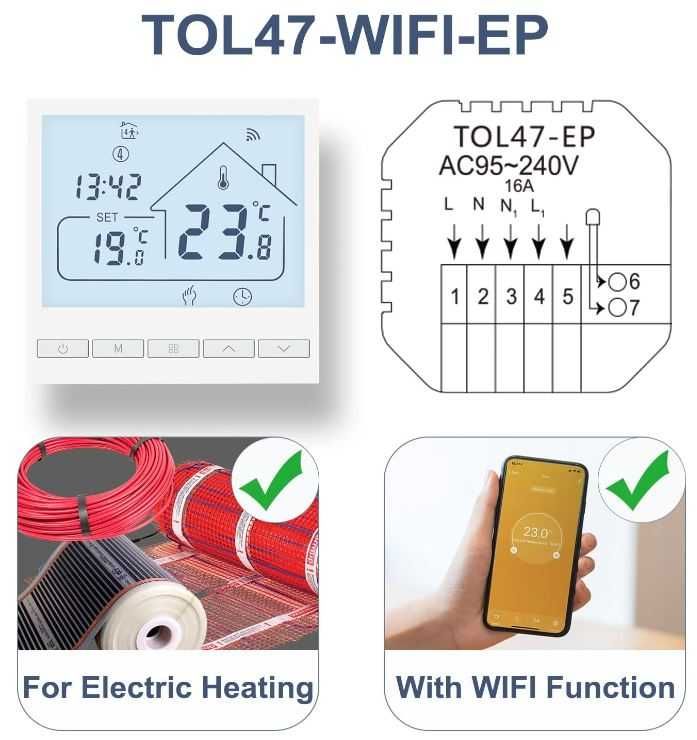 Termostat Wifi BEOK TOL47WIFI-EP do ogrzewania elektrycznego