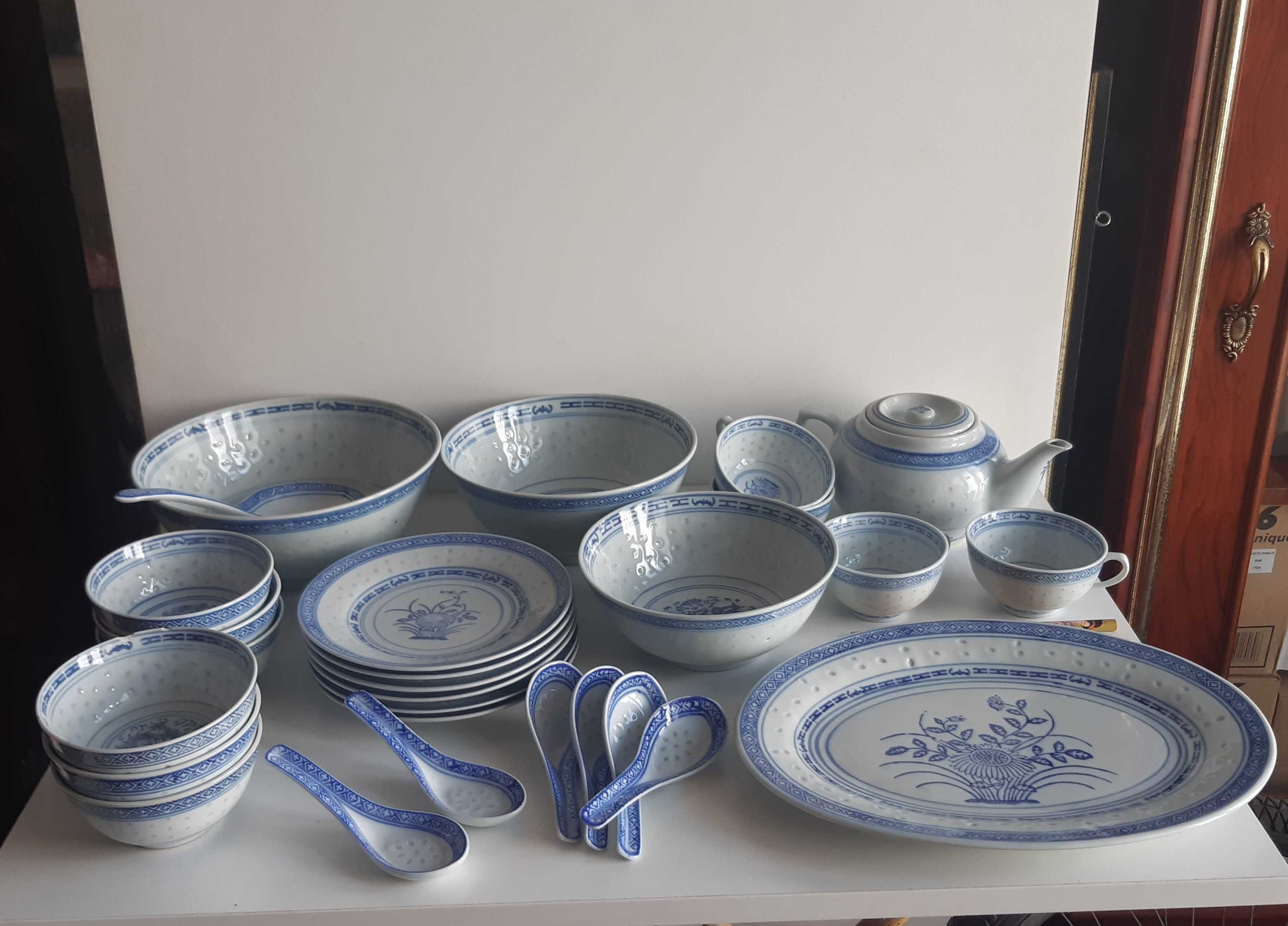 Retro Antigo 28 Peças Loiça Porcelana Chinesa Serviço Bago de Arroz