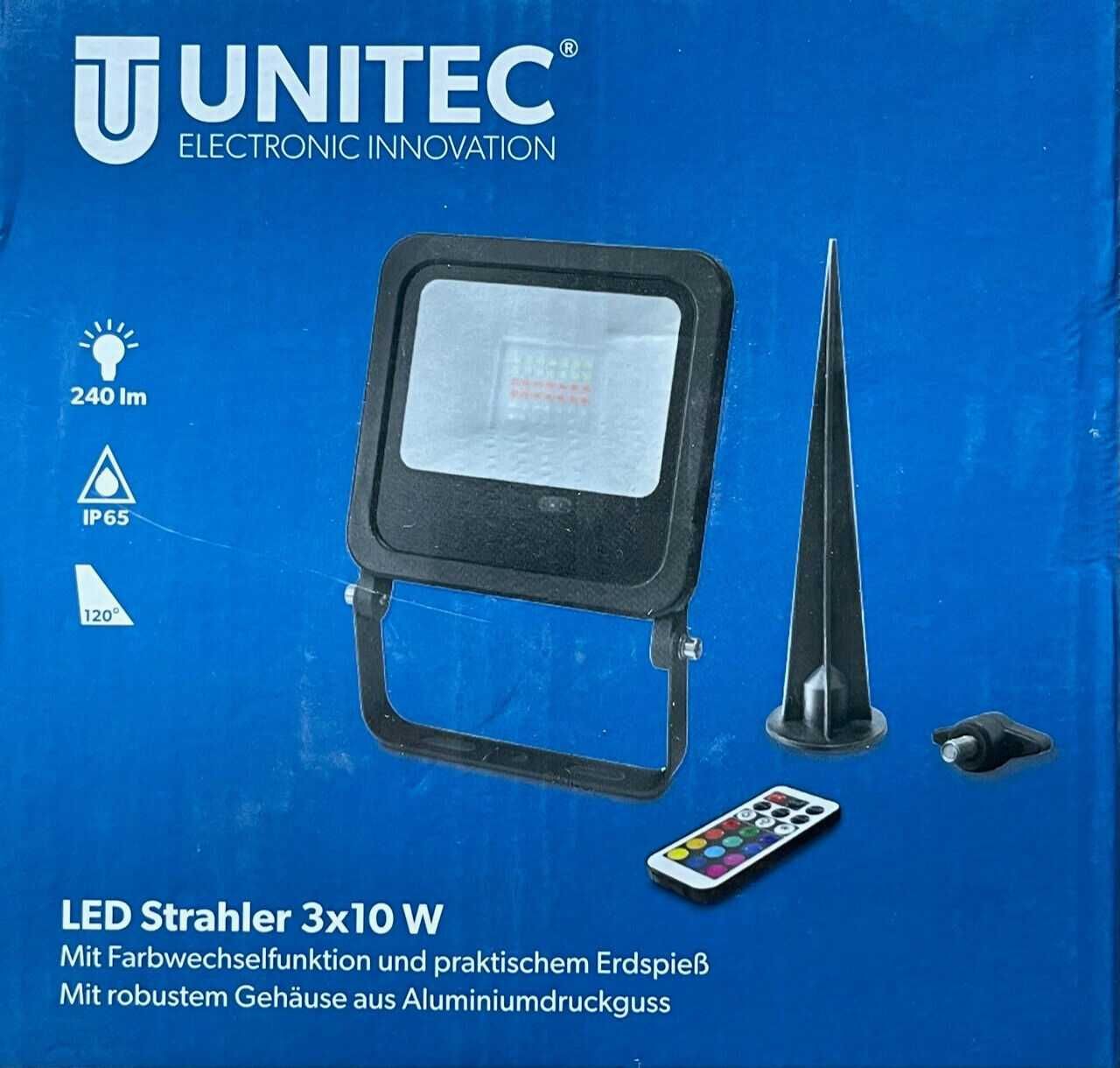 Naświetlacz LED UniTec KOLOR 3x10W 30W IP65 z pilotem zewnętrzny