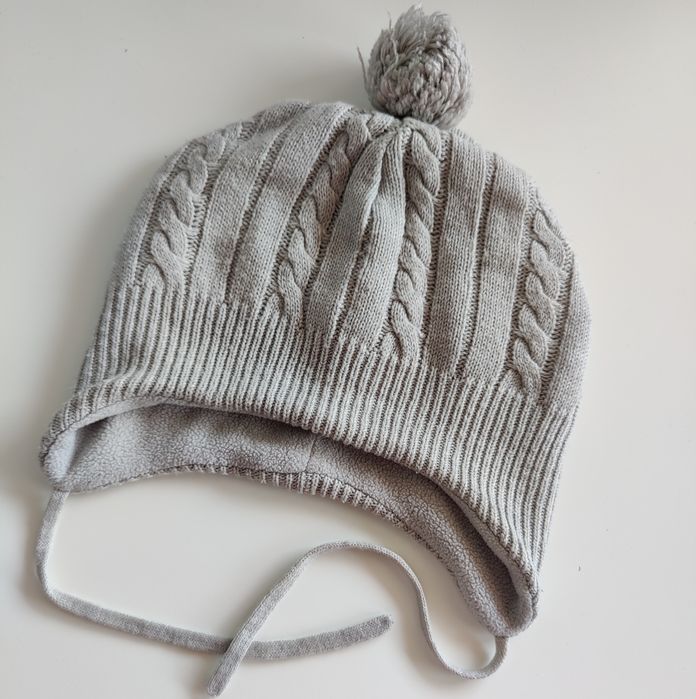 Szara dzianinowa czapka niemowlęca H&M r 86/92