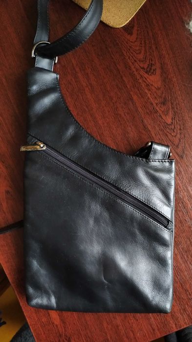 Кожаная сумка барсетка через плечо черная натуральная кожа