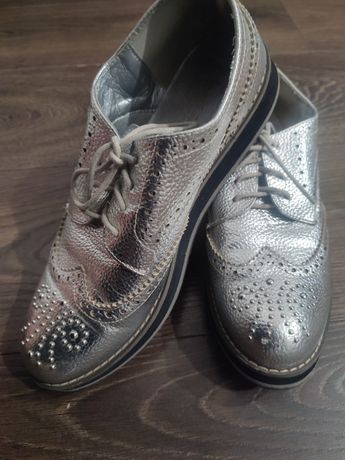 Туфли лоферы броги серебряные 41р