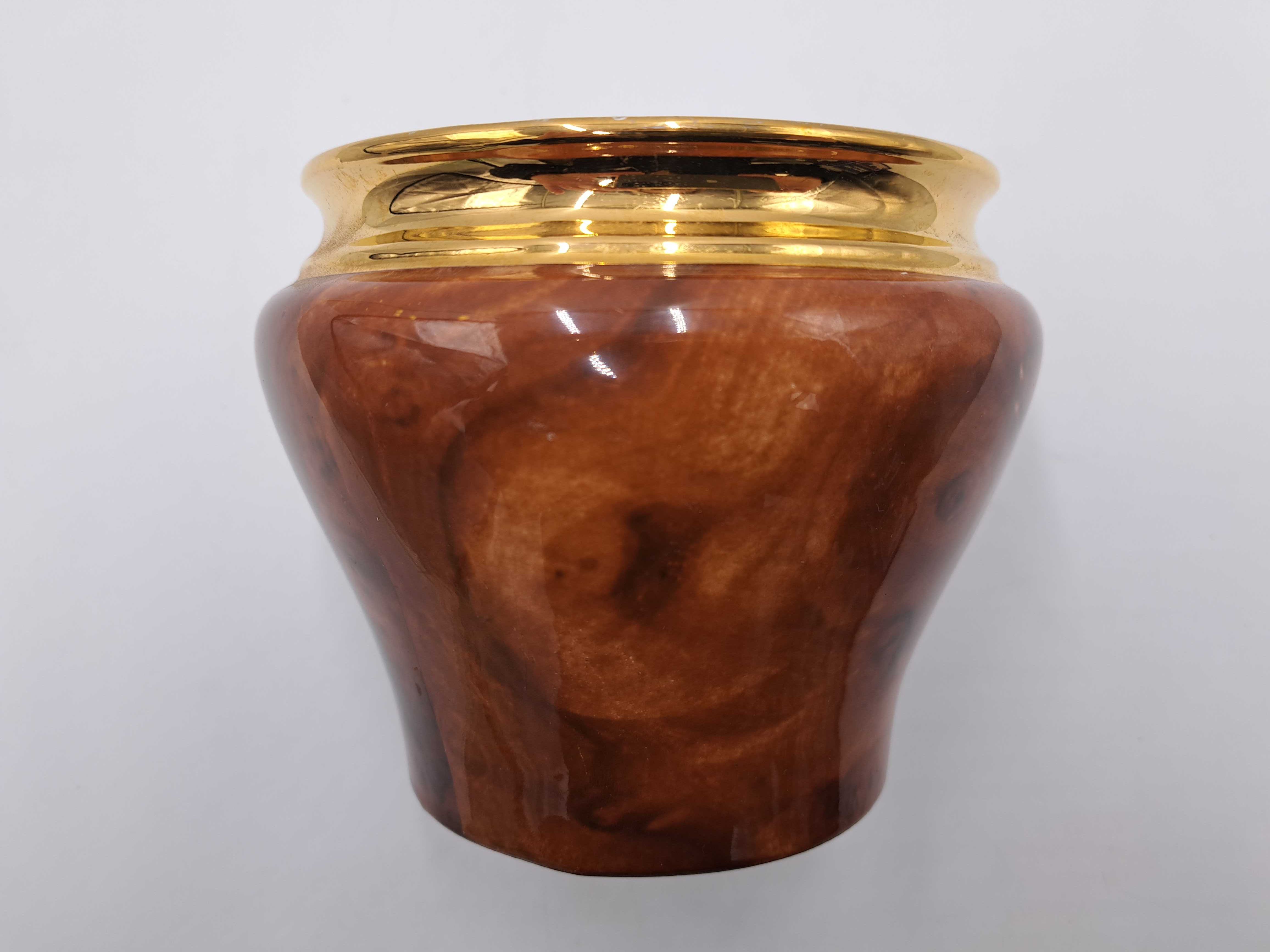 Doniczka osłonka ceramiczna brązowy marmurek złota Italy włoska