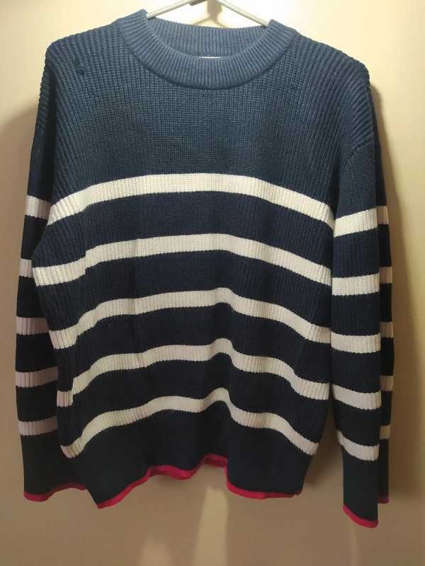 Granatowy sweter ,bluza w białe pasy xl