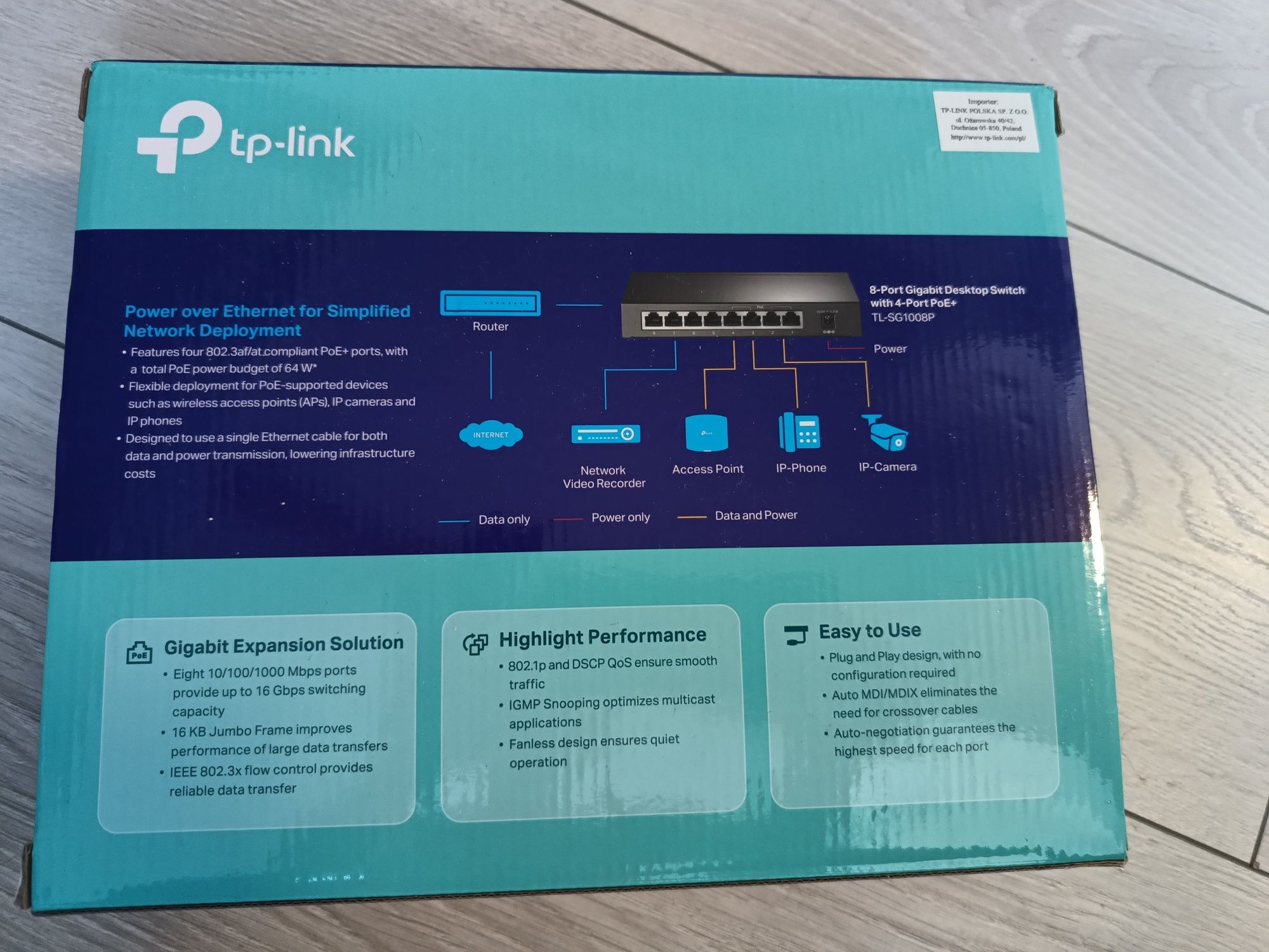 Prawie nowy Switch TP-Link TL-SG1008P 8 portów 1000Mb/s w tym 4 PoE
