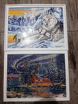 2 obrazy wyszywany aurora borealis Hand made wilki zorza polarna