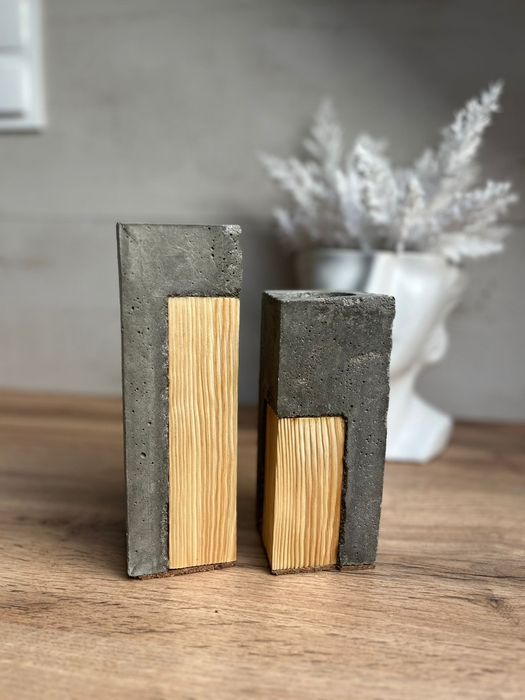Świecznik . Podgrzewacze loft beton i drewno ręcznie robiony