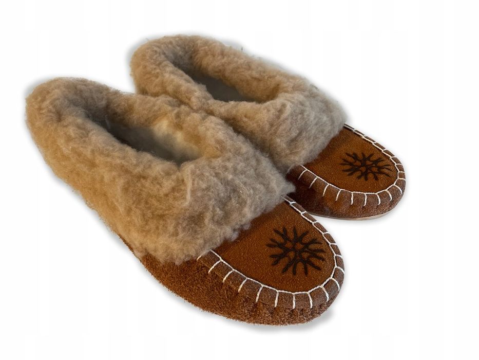 Ciepłe Kapcie Pantofle Damskie Góralskie Bambosze Wełniane ROZM 35-42