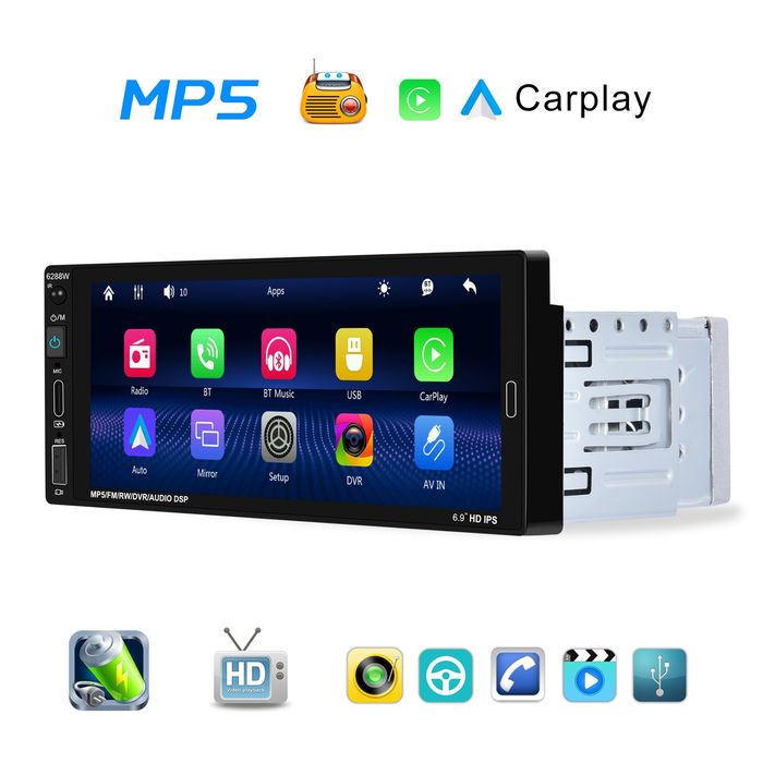 Rádio 1din 6,89 polegadas Touch CARPLAY Android Auto USB FM novo