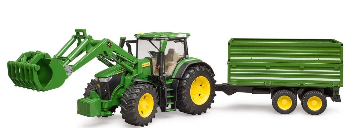 Zabawka z Brudera John Deere 7R 350 z ładowaczem czołowym i przyczepą