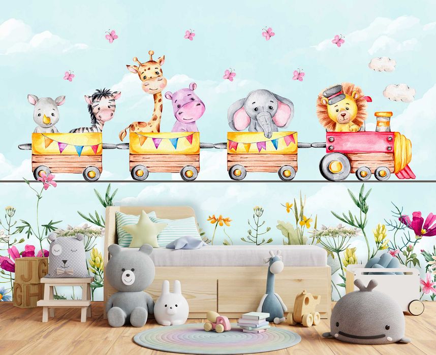 Fototapeta Dziecięca Zwierzątka Pociąg Bajki 3D Na Twój Rozmiar + KLEJ