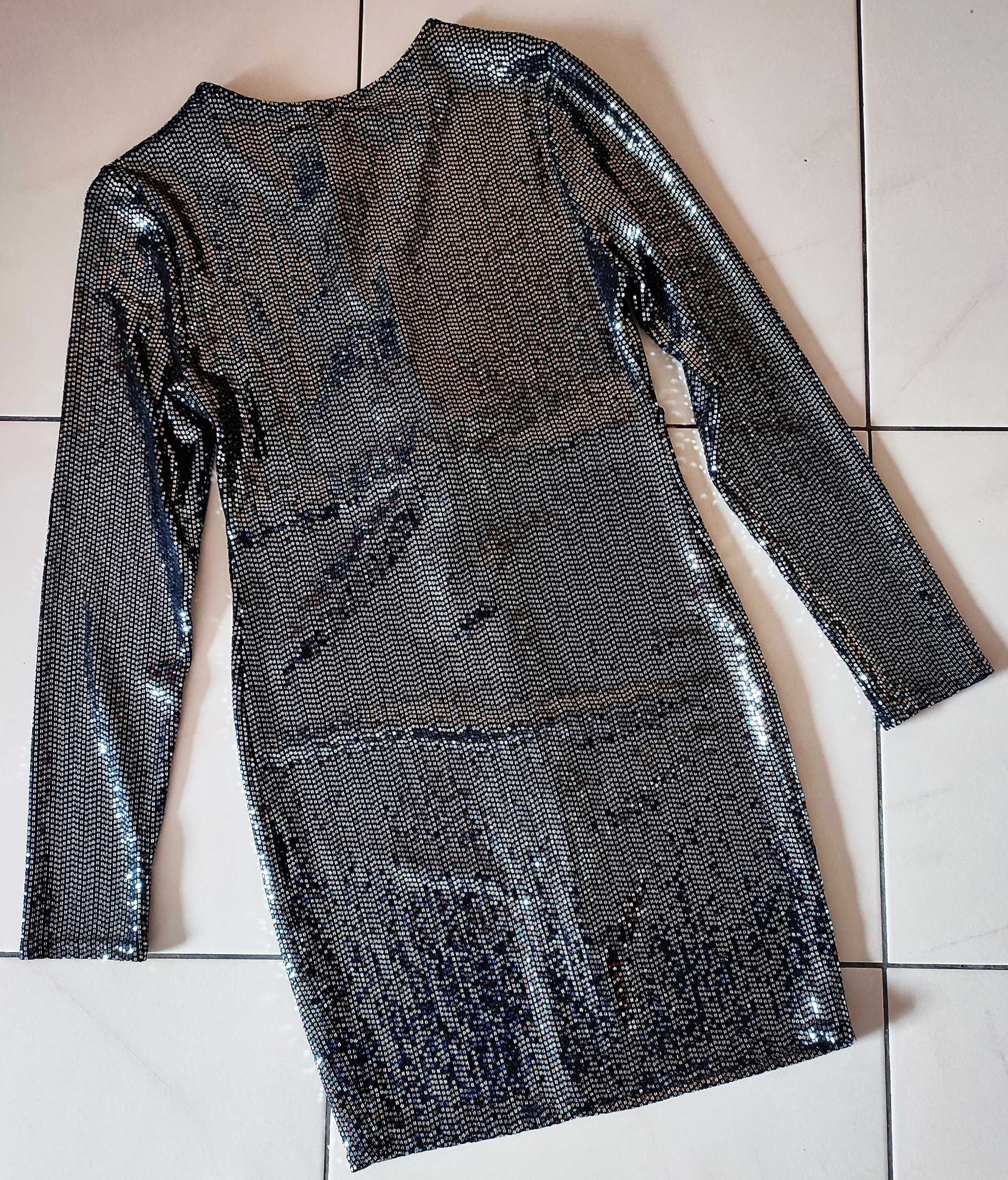 NEW LOOK r.42 Nowa cekiny, sukienka mini srebro