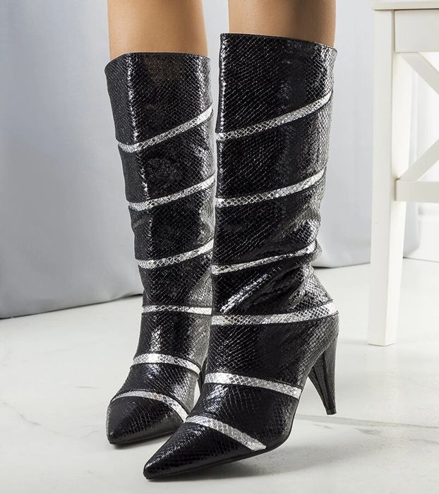 Kozaki damskie czarne na szpilce w szpic ocieplane kozaki Nevzo