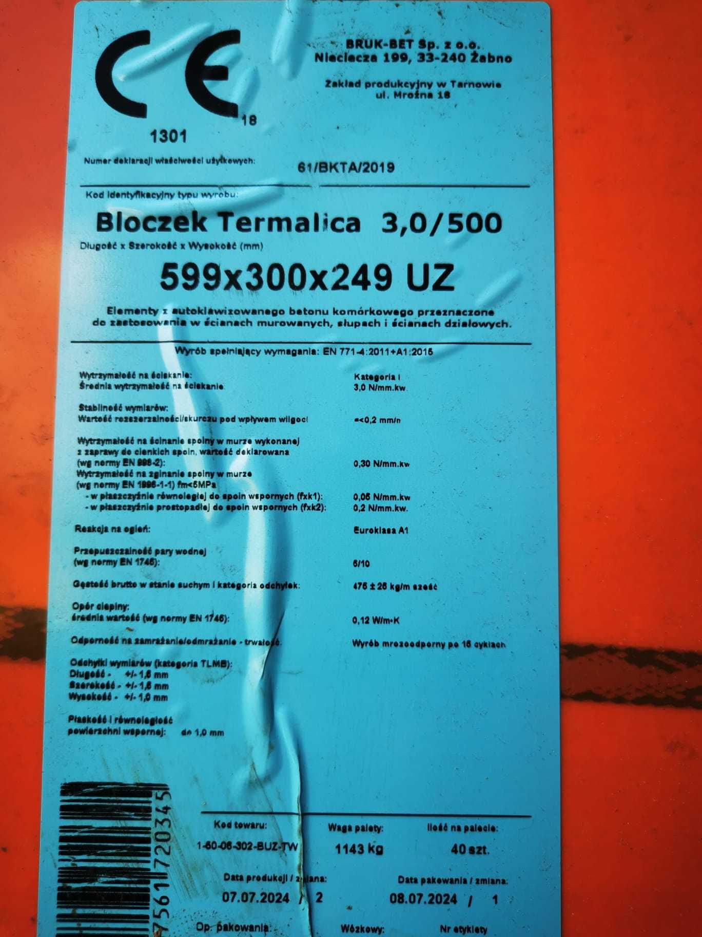 Bloczek Termalica T 3,0/500 - 599/300/249 mm PROMOCJA