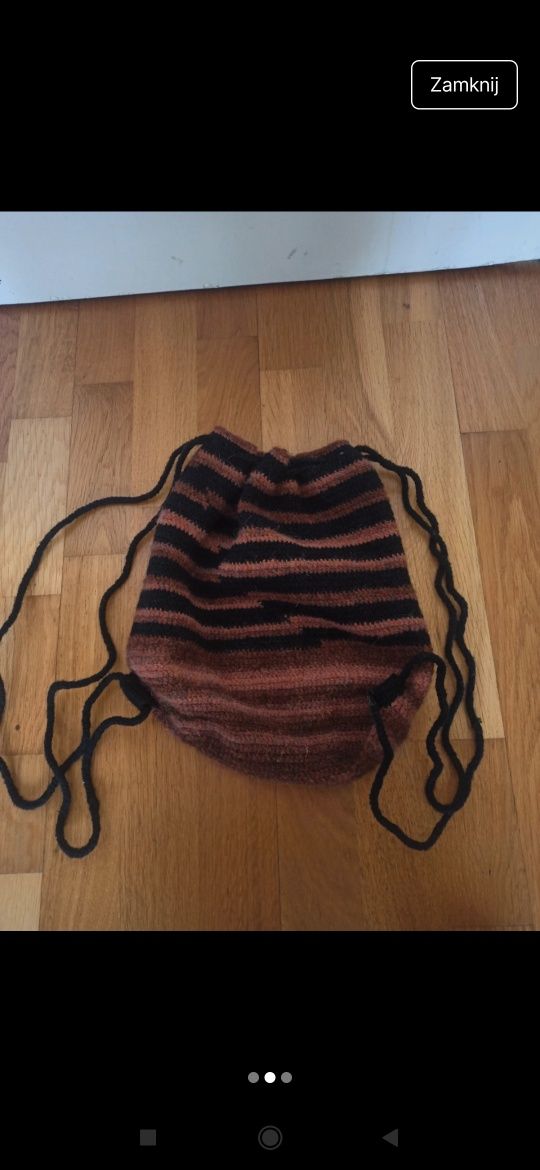 Plecak plecaczek torba worek dziergany handmade