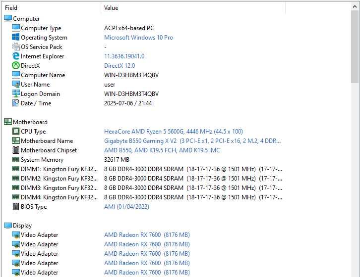 Ігровий ПК Ryzen 5 5600G / RX 7600 / 32 GB RAM / 500 SSD + 1000 HDD