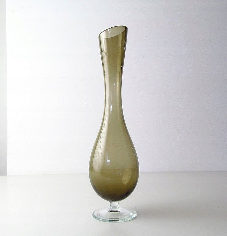 lata 50 piękny dmuchany dymiony wazon szklany