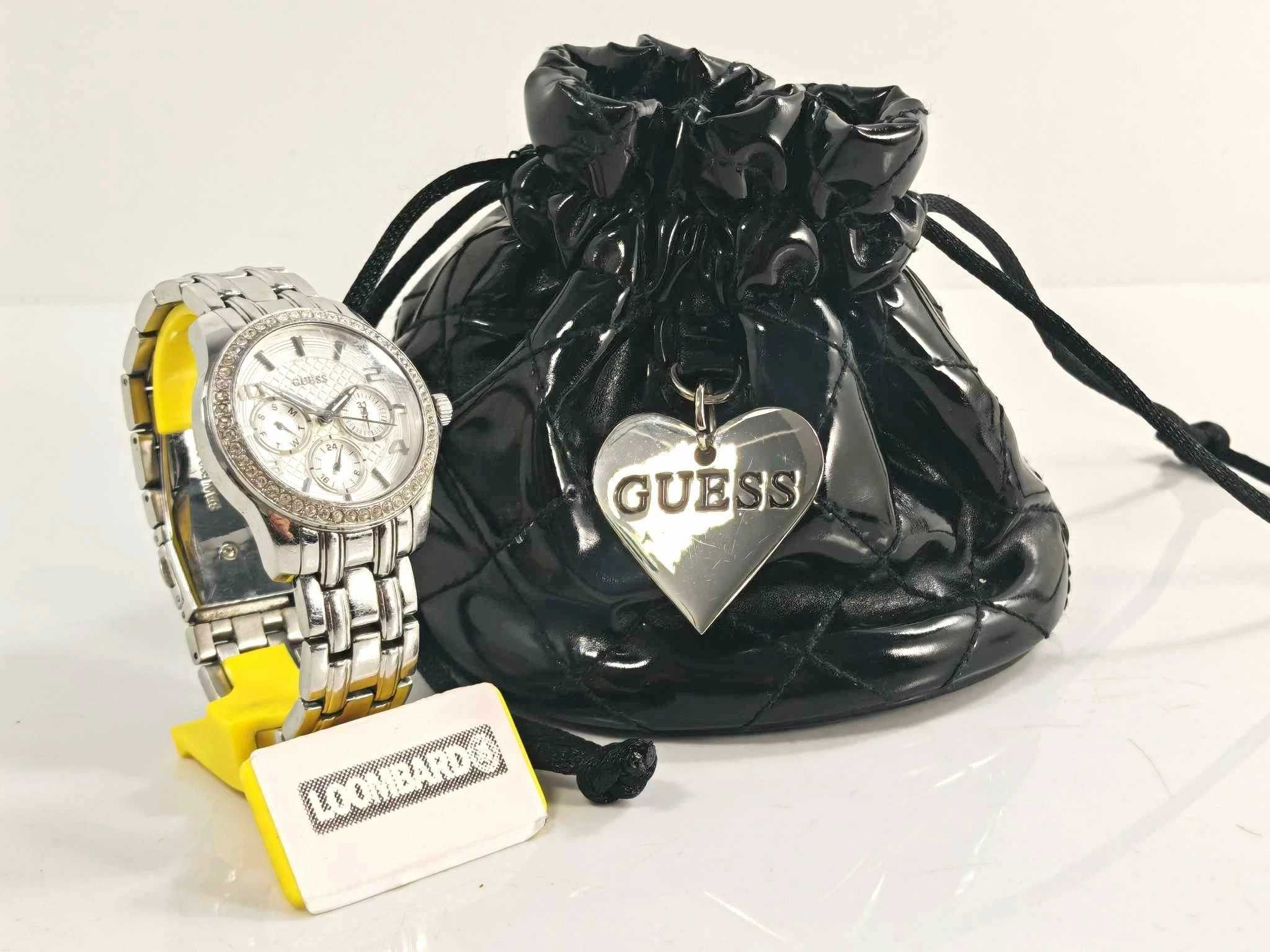 damski srebrny zegarek guess w0403l1 z etui
