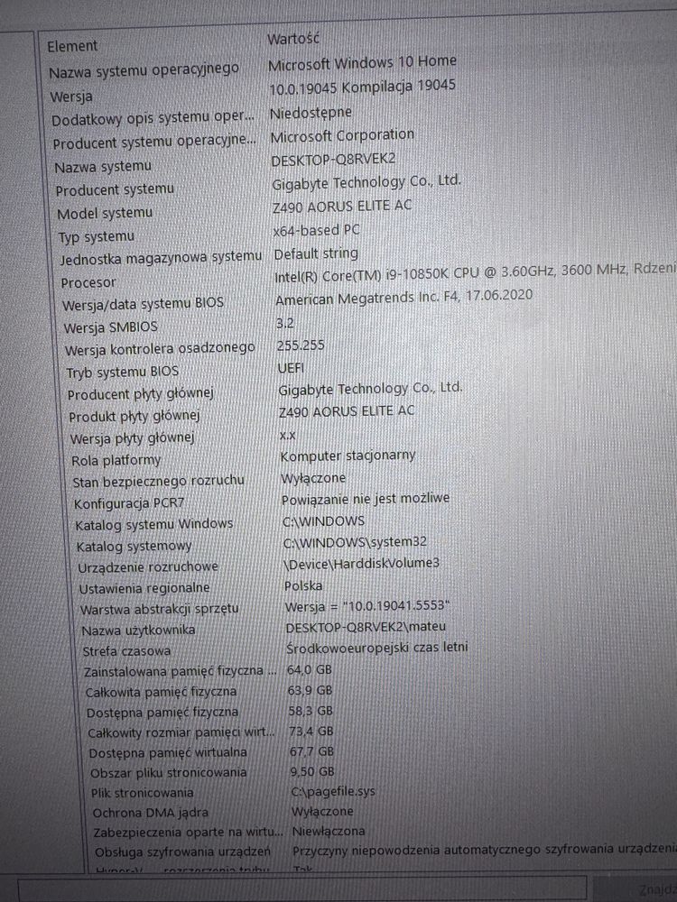 Komputer gamingowy i9 RTX2070 64GB RAM dysk 2.5Tb monitor 10850k aoc