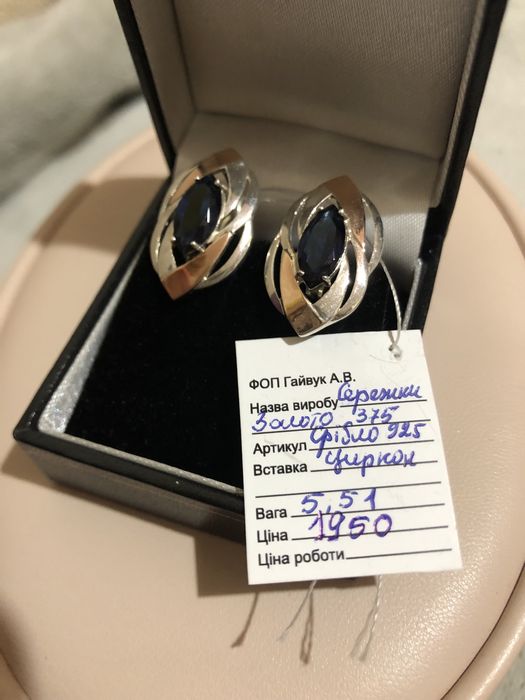 Шикарные серьги, серебро с золотыми пластинами из 375 пробы золота!