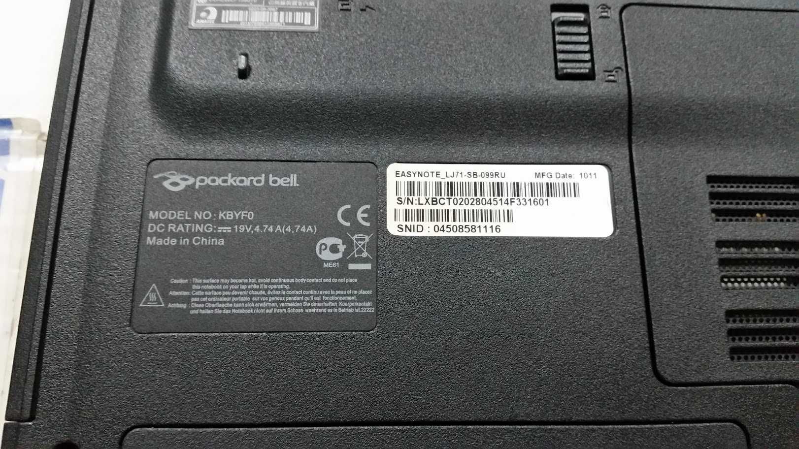 Ноутбук Packard Bell EasyNote LJ71