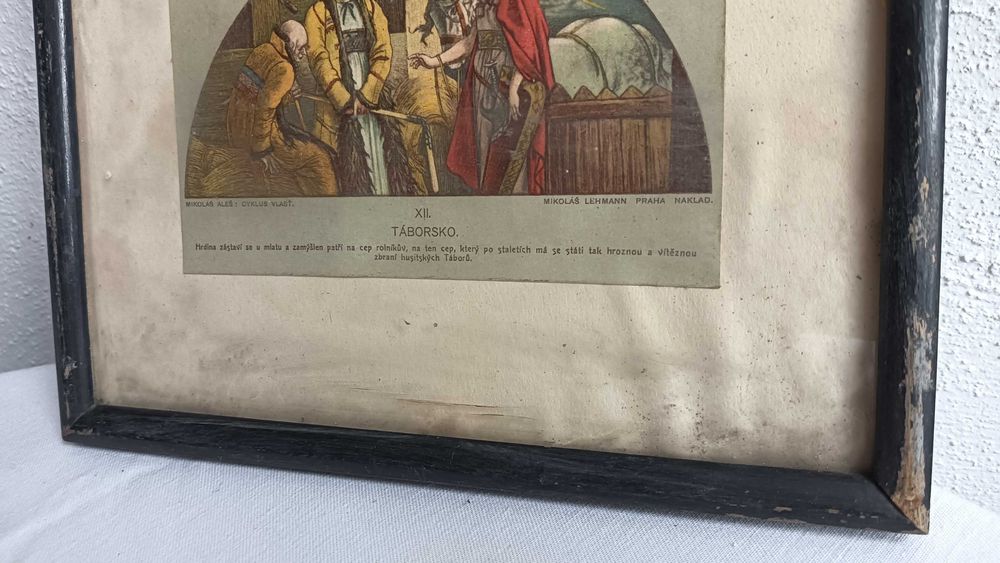 Stary obrazek w ramce drewnianej+ szkło