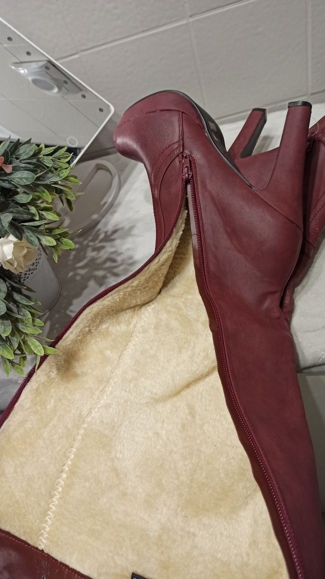 Kozaki damskie długie 41 bordo burgund