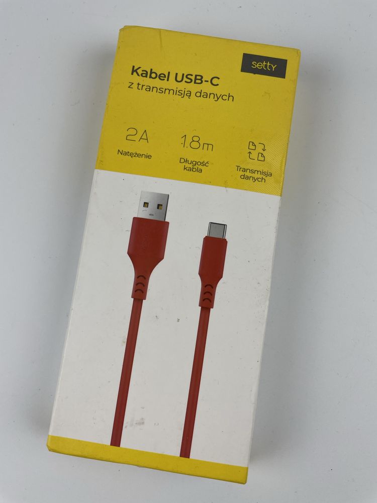 Kabel USB C Setty 1,8 m transmisja danych czerwony