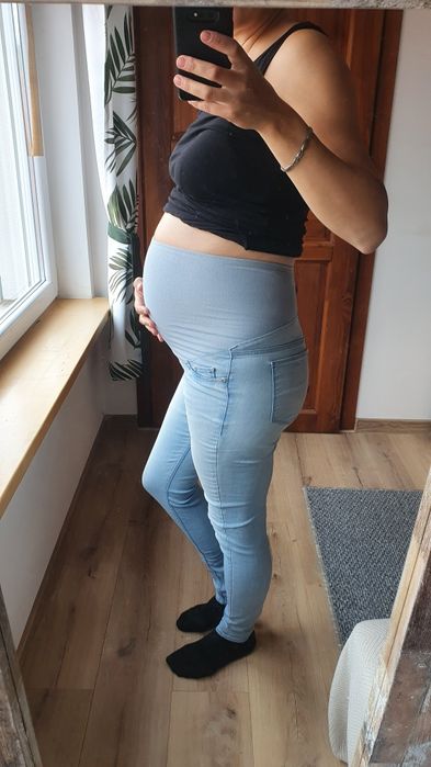 Pakiet jeansy ciążowe M H&M 3 sztuki i getry Calzedonia jak nowe