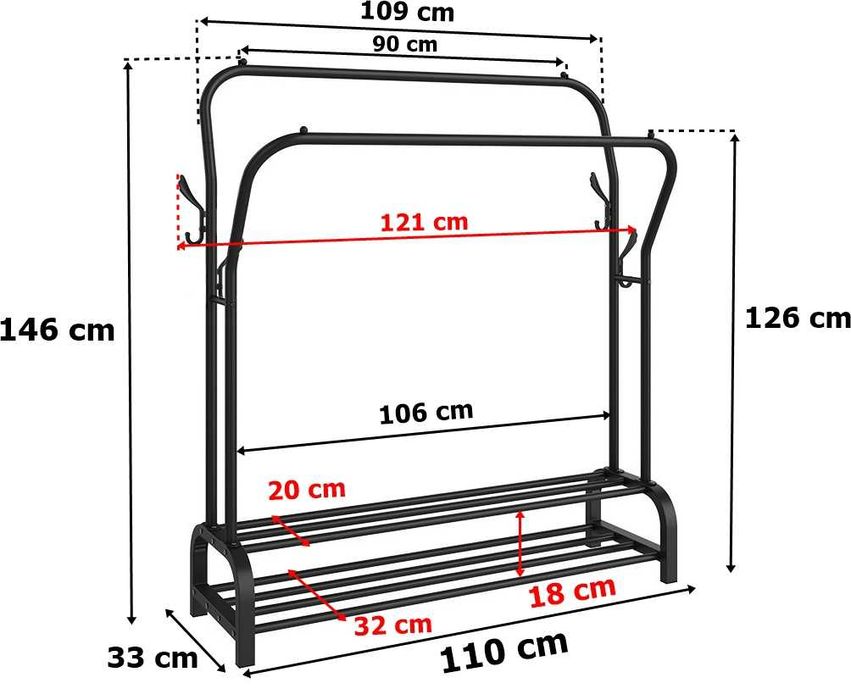Wieszak stojący podwójny LARY czarny