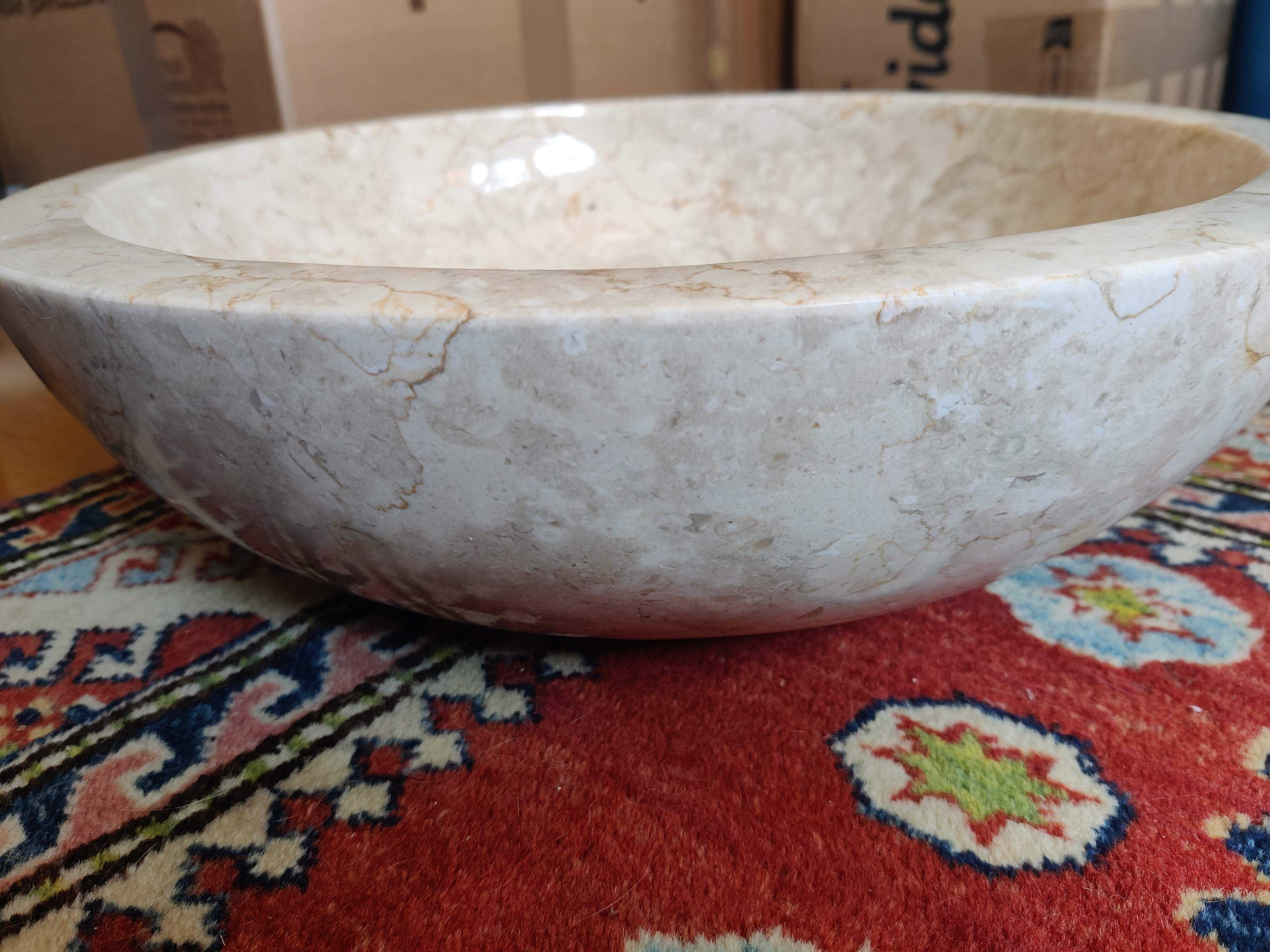 Lavatório circular 40 cm em pedra mármore creme