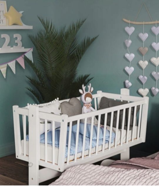 Kołyska niemowlęca BIAŁA 84X43cm bujany kosz drewno sosnowe