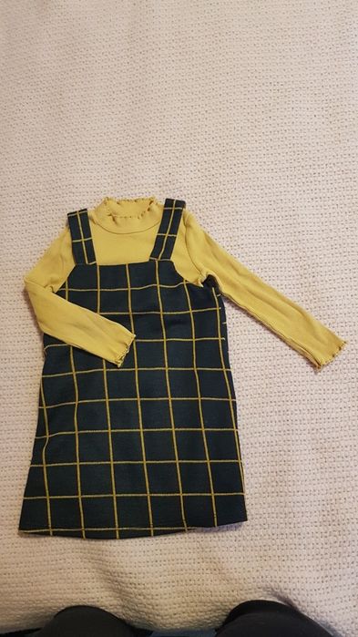 Musztardowy zestaw dla dziewczynki 92-98, sukienka bluzeczka 92-98