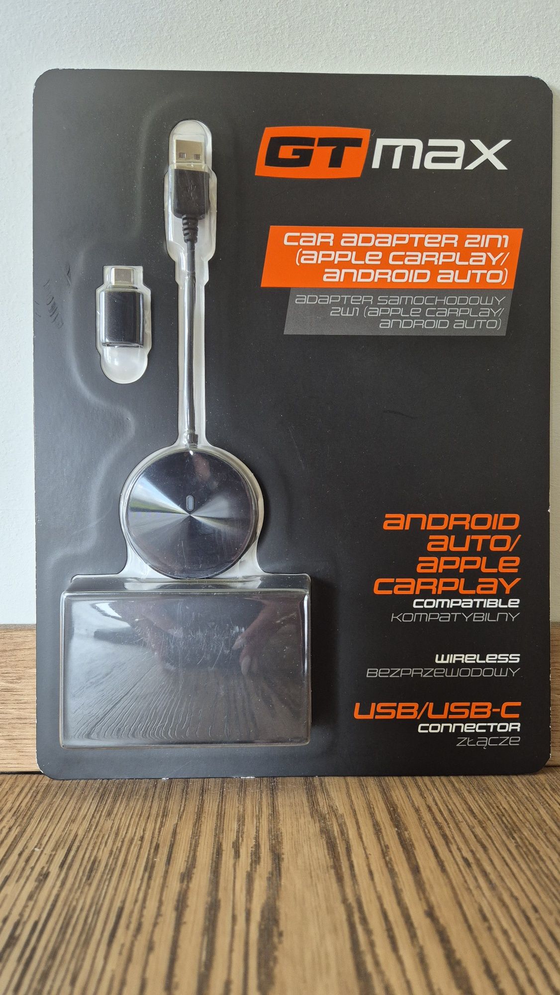 Bezprzewodowy adapter CarPlay Android Auto samochodowy GT Max 2w1