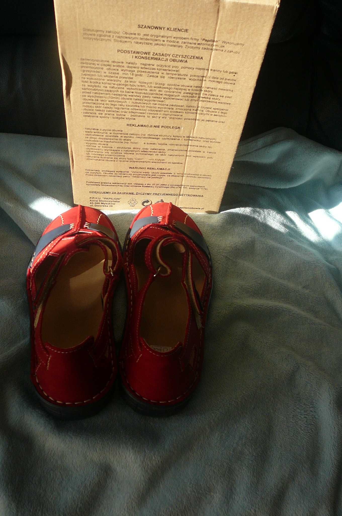 Buty  czerwone balerinki    Papilon  skóra naturalna 
rozm 36  Nowe