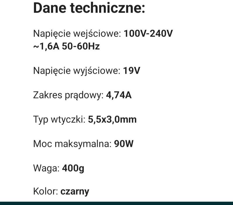 Zapsilacz 19 Volt