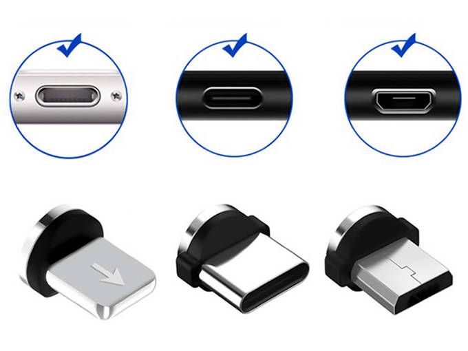 Kabel magnetyczny 3w1 micro typ-c usb do iphone 1m Złoty